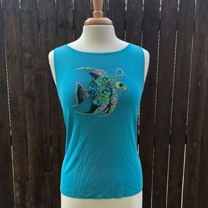 Aqua sequined Fish sweater tank